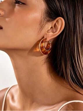 Tortoiseshell Hoop Earrings - Gold Accent